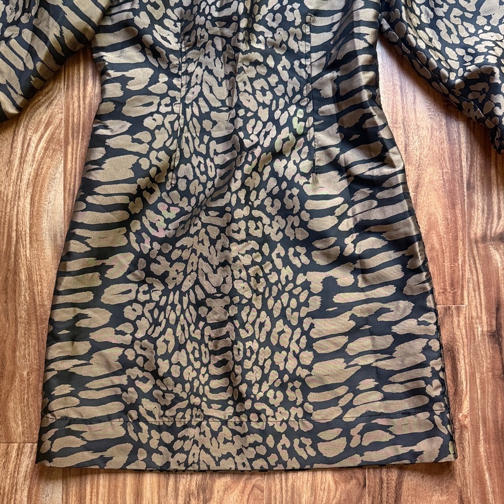 Ganni Black Golden Brown Jacquard Animal Print Collared Puff Sleeve Dress 6 - Picture 6 of 10